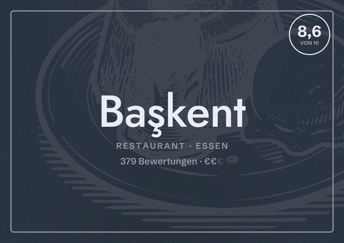 Illustriertes Poster von Başkent, Restaurant in Essen: Bewertung 8,6 von 10 aus 379 Bewertungen, Preisniveau €€