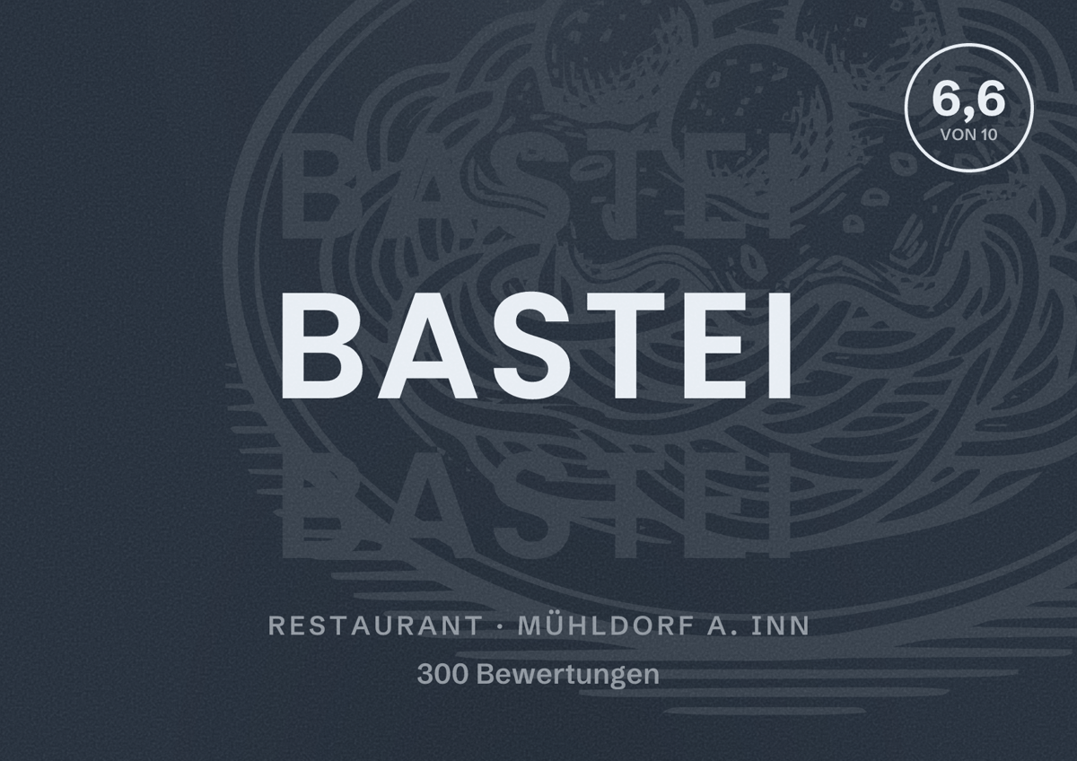 Illustriertes Poster von Bastei, Restaurant in Mühldorf a. Inn: Bewertung 6,6 von 10 aus 300 Bewertungen