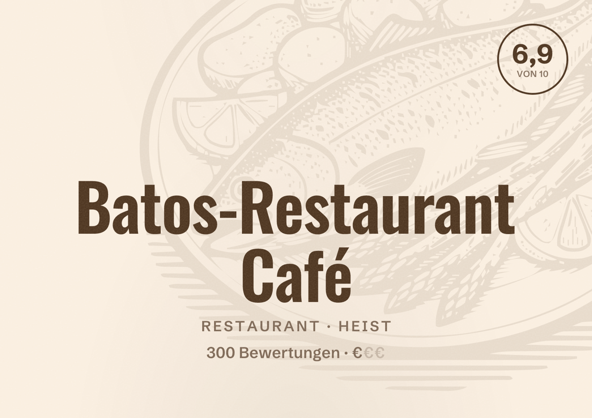 Illustriertes Poster von Batos-Restaurant Café, Restaurant in Heist: Bewertung 6,9 von 10 aus 300 Bewertungen, Preisniveau €