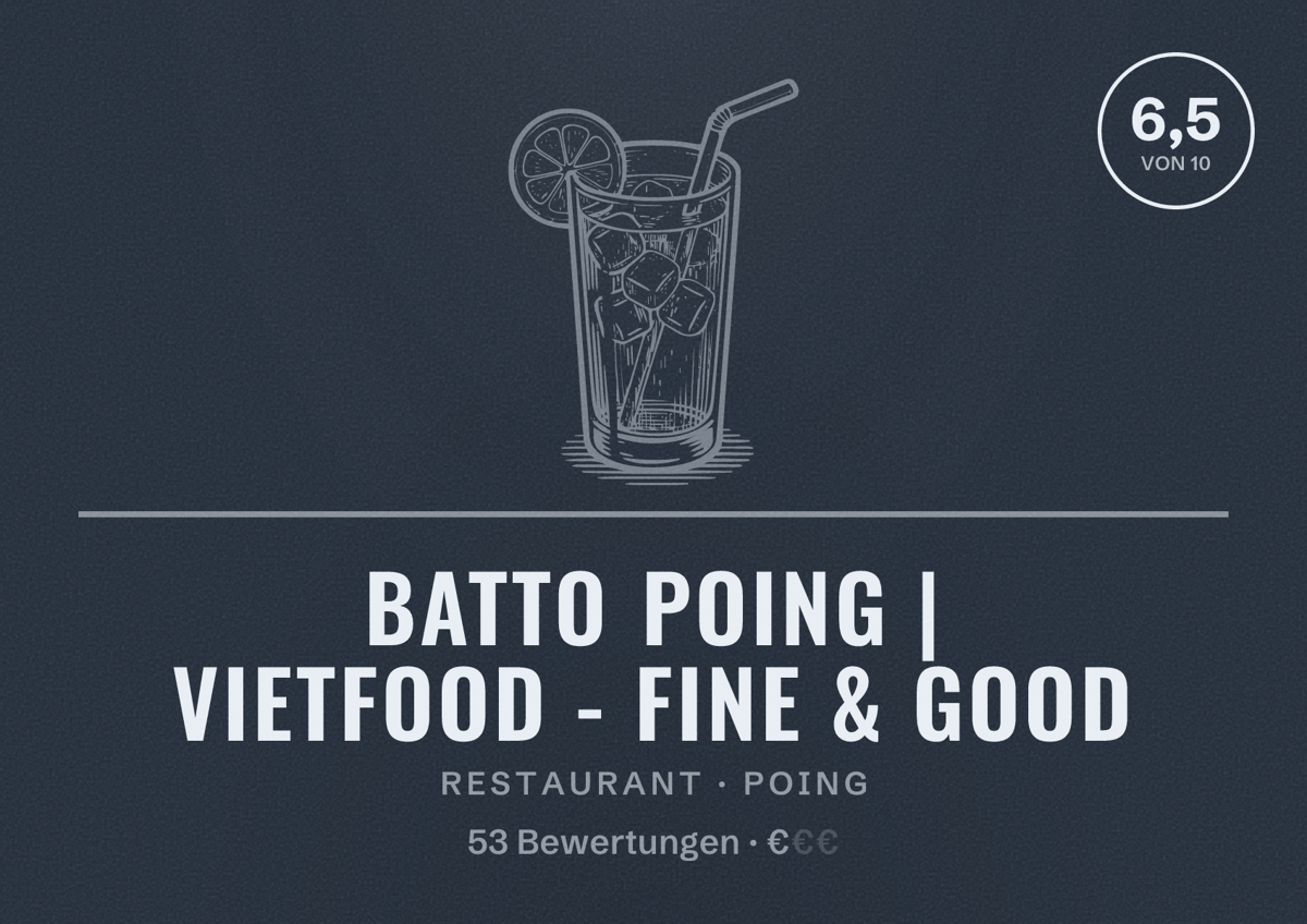 Illustriertes Poster von BATTO POING | VIETFOOD - FINE & GOOD, Restaurant in Poing: Bewertung 6,5 von 10 aus 53 Bewertungen, Preisniveau €