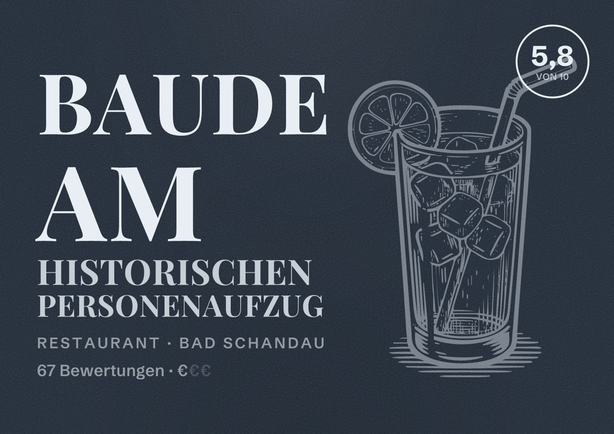 Illustriertes Poster von Baude am historischen Personenaufzug, Restaurant in Bad Schandau: Bewertung 5,8 von 10 aus 67 Bewertungen, Preisniveau €