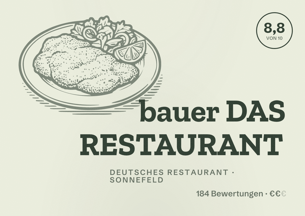 Illustriertes Poster von bauer DAS RESTAURANT, Deutsches Restaurant in Sonnefeld: Bewertung 8,8 von 10 aus 184 Bewertungen, Preisniveau €€