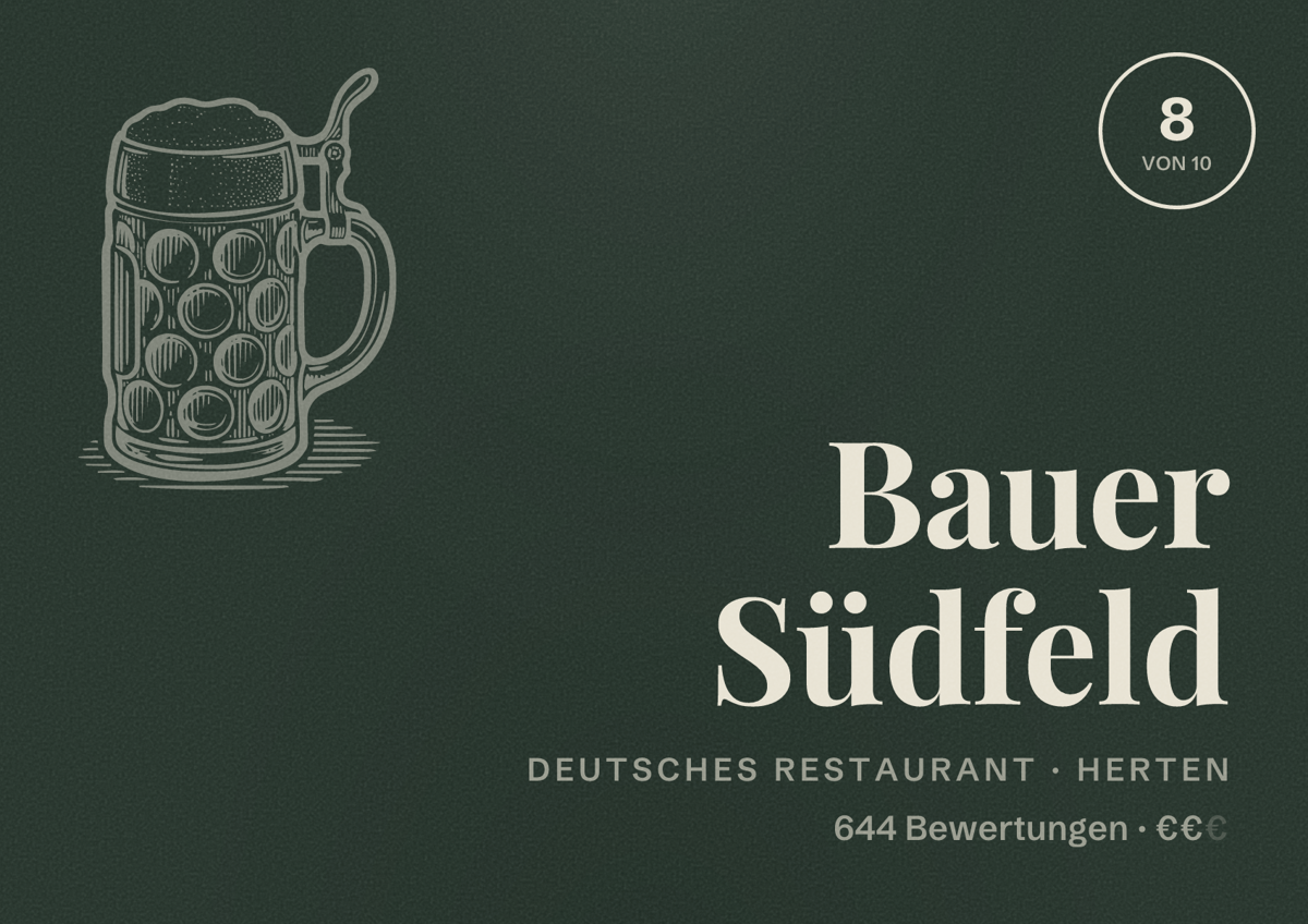 Illustriertes Poster von Bauer Südfeld, Deutsches Restaurant in Herten: Bewertung 8 von 10 aus 644 Bewertungen, Preisniveau €€
