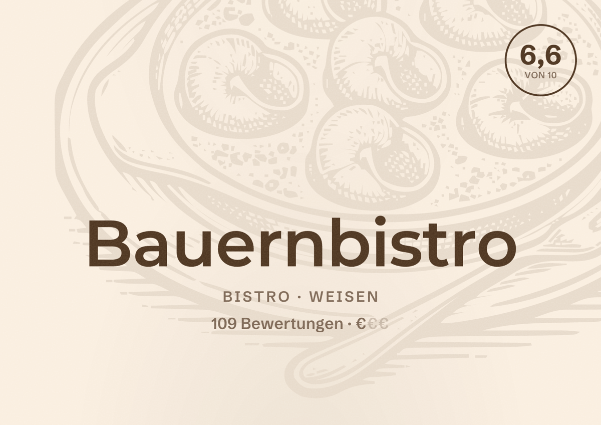 Illustriertes Poster von Bauernbistro, Bistro in Weisen: Bewertung 6,6 von 10 aus 109 Bewertungen, Preisniveau €