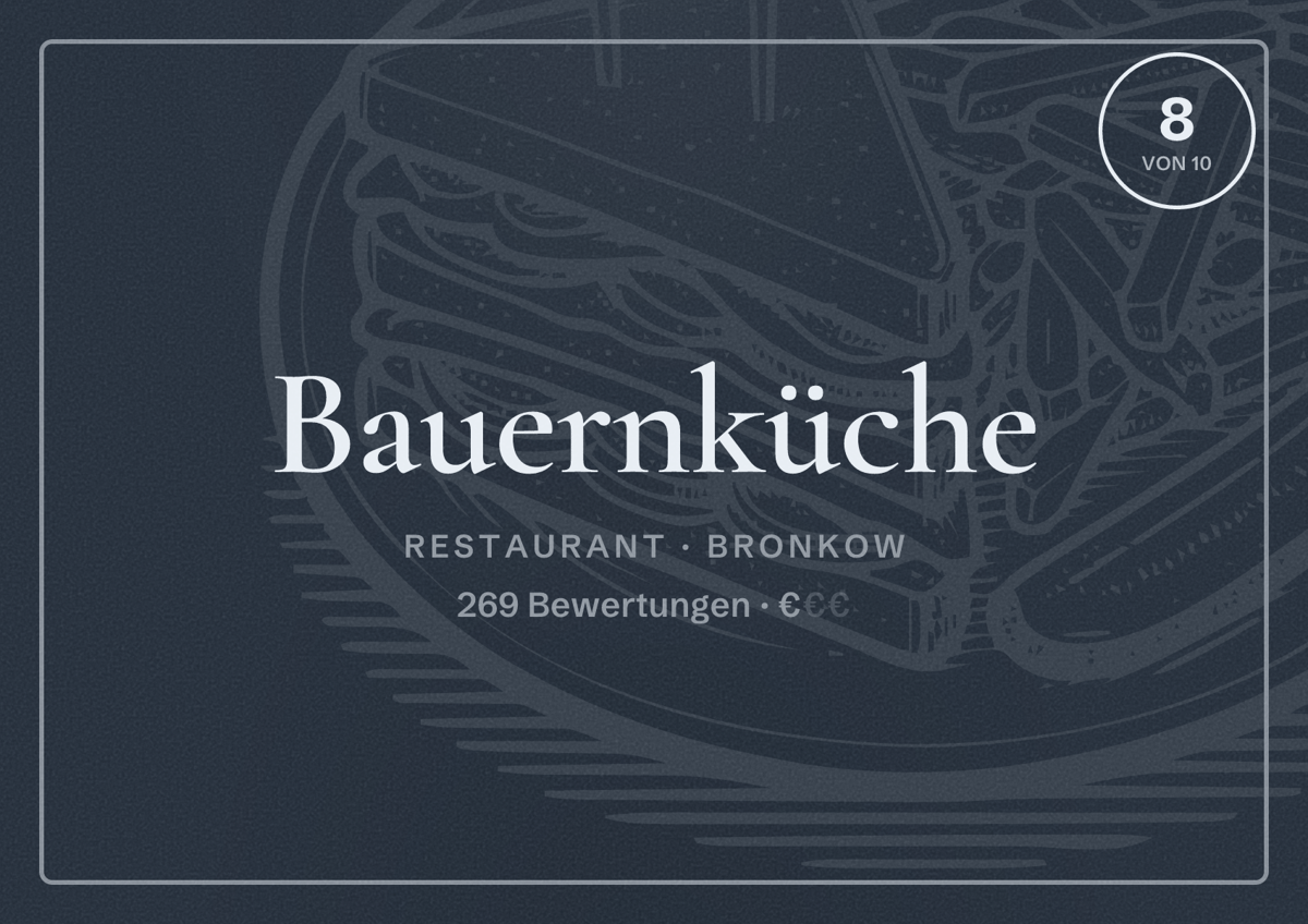 Illustriertes Poster von Bauernküche, Restaurant in Bronkow: Bewertung 8 von 10 aus 269 Bewertungen, Preisniveau €