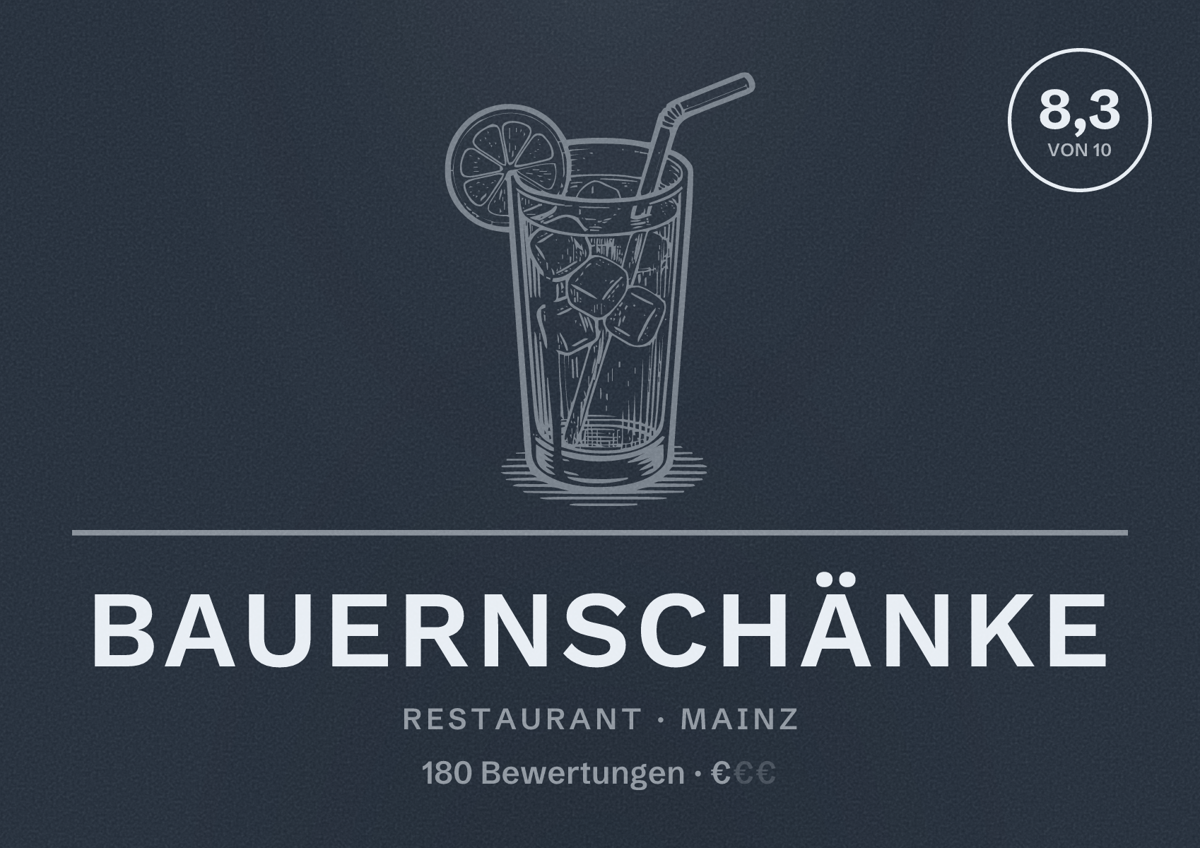 Illustriertes Poster von Bauernschänke, Restaurant in Mainz: Bewertung 8,3 von 10 aus 180 Bewertungen, Preisniveau €