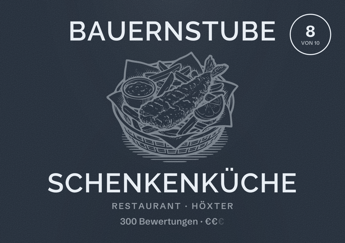 Illustriertes Poster von Bauernstube Schenkenküche, Restaurant in Höxter: Bewertung 8 von 10 aus 300 Bewertungen, Preisniveau €€