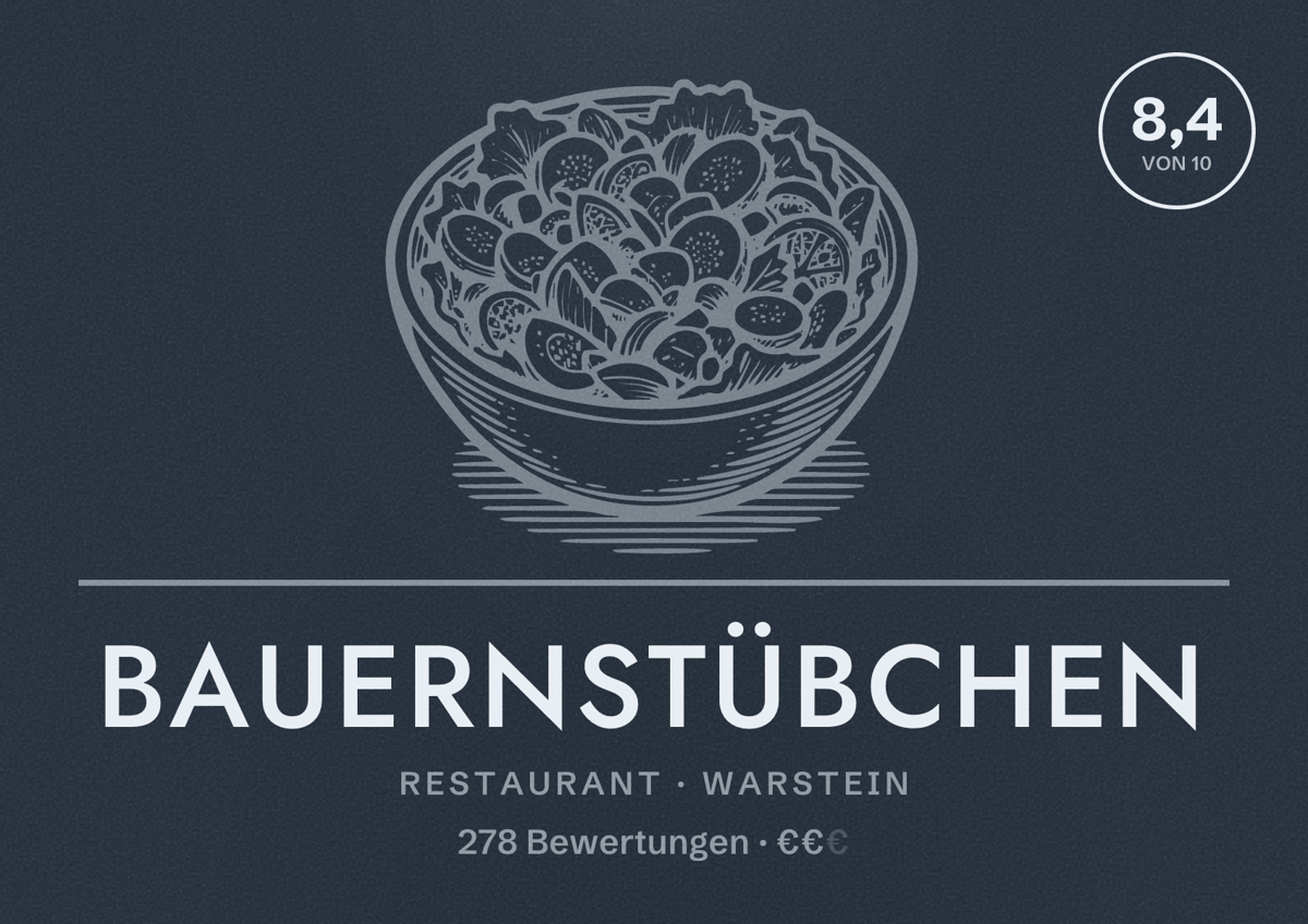 Illustriertes Poster von Bauernstübchen, Restaurant in Warstein: Bewertung 8,4 von 10 aus 278 Bewertungen, Preisniveau €€