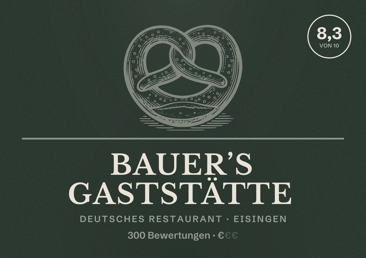 Illustriertes Poster von Bauer’s Gaststätte, Deutsches Restaurant in Eisingen: Bewertung 8,3 von 10 aus 300 Bewertungen, Preisniveau €