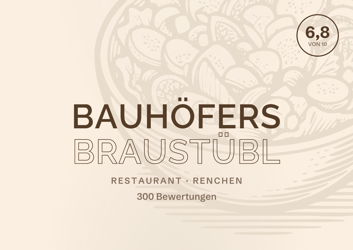 Illustriertes Poster von Bauhöfers Braustübl, Restaurant in Renchen: Bewertung 6,8 von 10 aus 300 Bewertungen