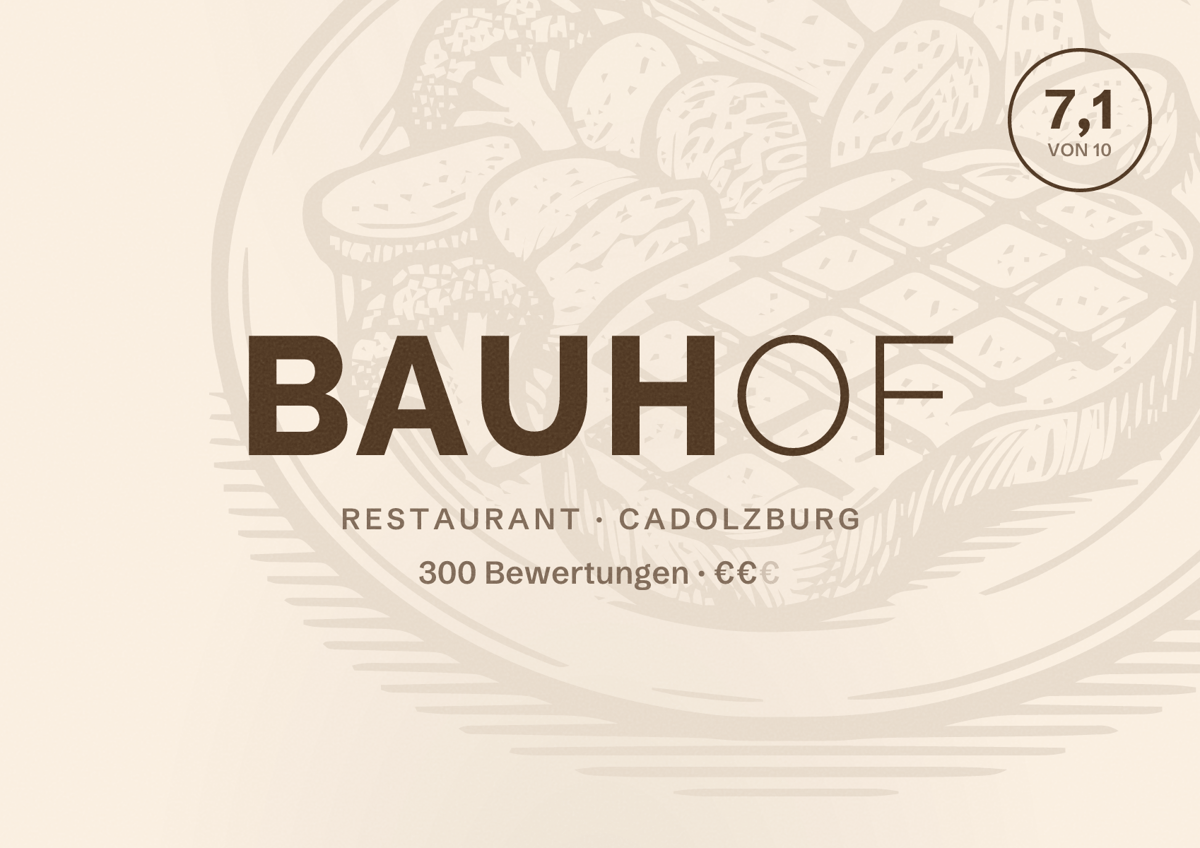 Illustriertes Poster von Bauhof, Restaurant in Cadolzburg: Bewertung 7,1 von 10 aus 300 Bewertungen, Preisniveau €€