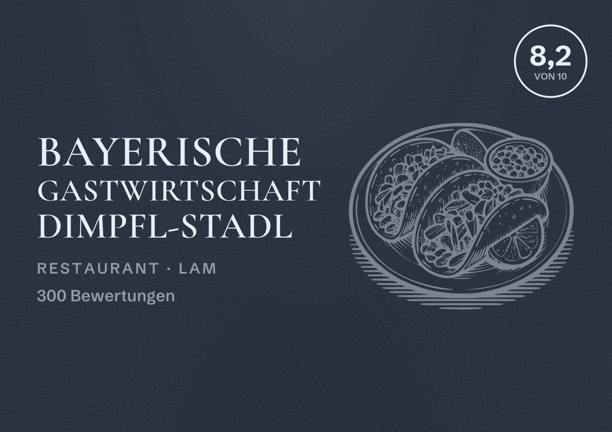 Illustriertes Poster von Bayerische Gastwirtschaft Dimpfl-Stadl, Restaurant in Lam: Bewertung 8,2 von 10 aus 300 Bewertungen