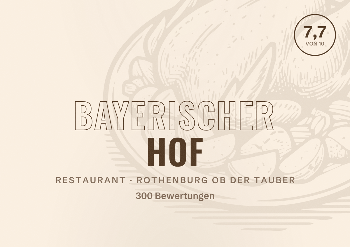 Illustriertes Poster von Bayerischer Hof, Restaurant in Rothenburg ob der Tauber: Bewertung 7,7 von 10 aus 300 Bewertungen