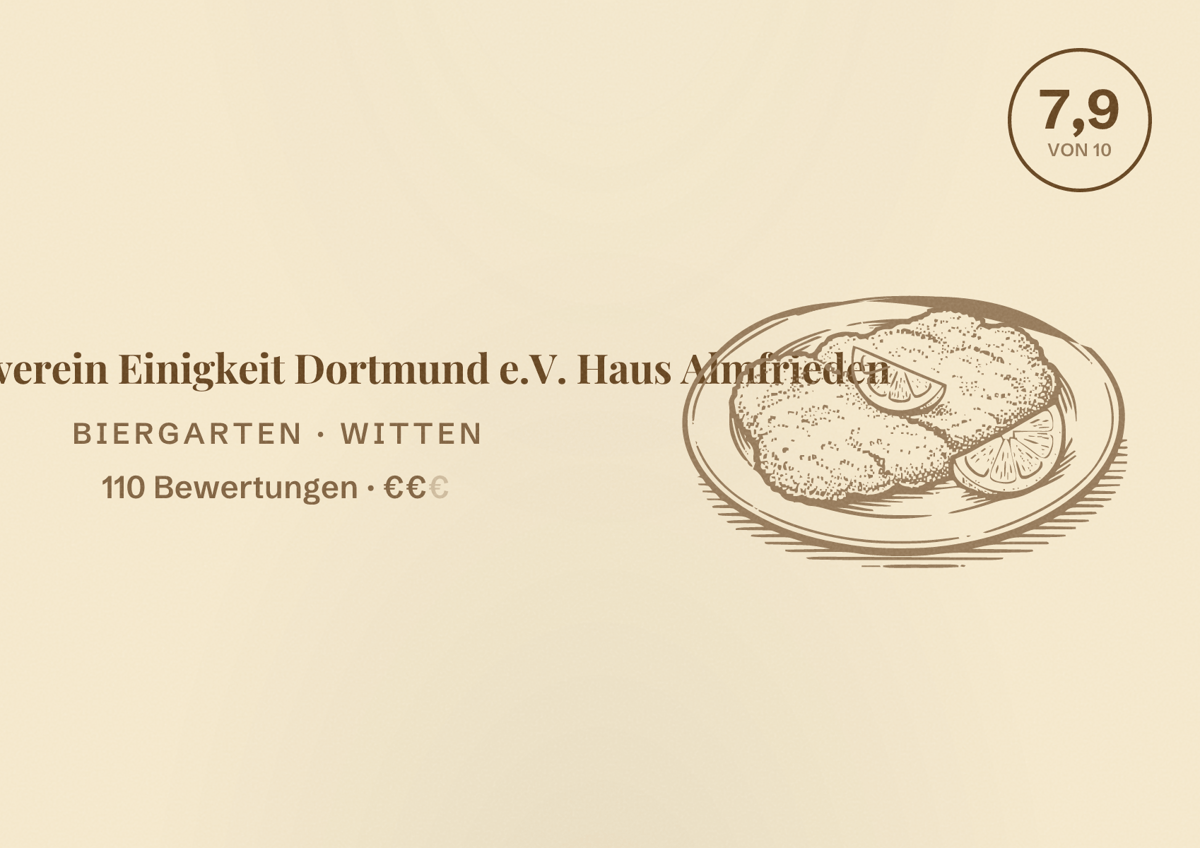 Illustriertes Poster von Bayernverein Einigkeit Dortmund e.V. Haus Almfrieden, Biergarten in Witten: Bewertung 7,9 von 10 aus 110 Bewertungen, Preisniveau €€