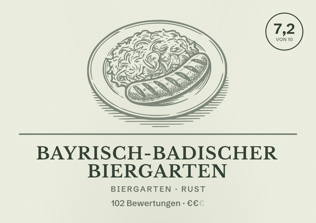 Illustriertes Poster von Bayrisch-Badischer Biergarten, Biergarten in Rust: Bewertung 7,2 von 10 aus 102 Bewertungen, Preisniveau €€