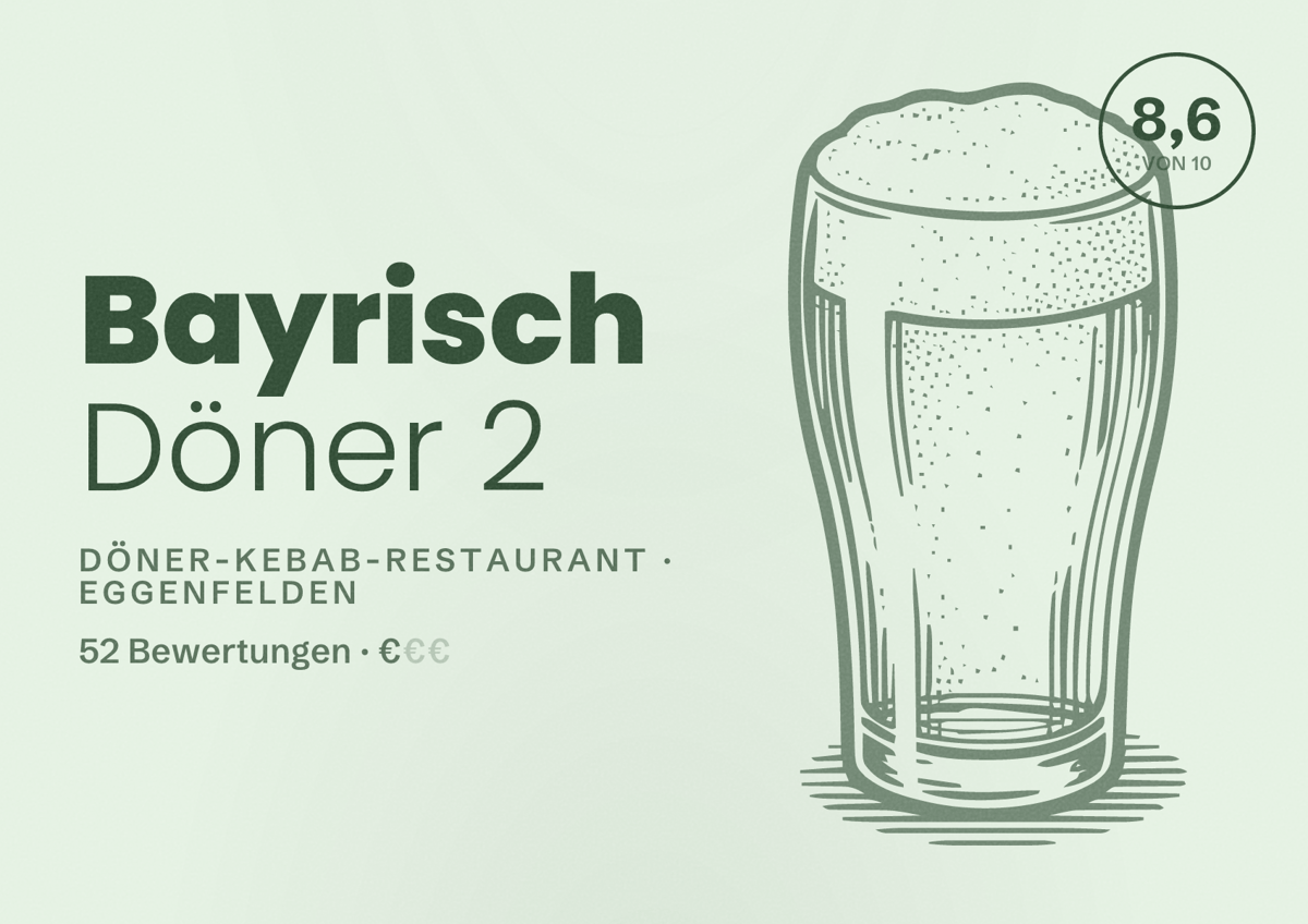 Illustriertes Poster von Bayrisch Döner 2, Döner-Kebab-Restaurant in Eggenfelden: Bewertung 8,6 von 10 aus 52 Bewertungen, Preisniveau €