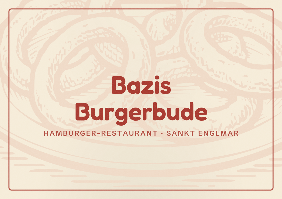 Illustriertes Poster von Bazis Burgerbude, Hamburger-Restaurant in Sankt Englmar