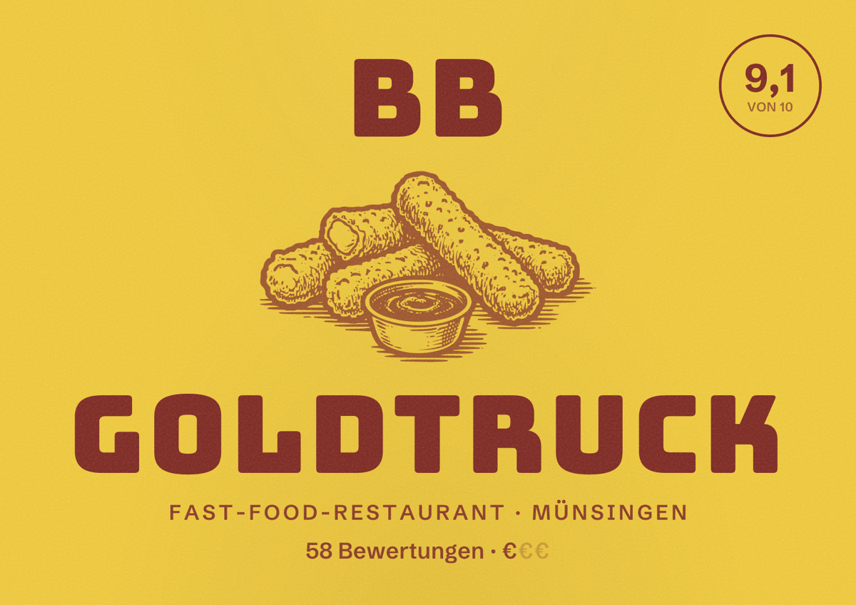 Illustriertes Poster von BB Goldtruck, Fast-Food-Restaurant in Münsingen: Bewertung 9,1 von 10 aus 58 Bewertungen, Preisniveau €