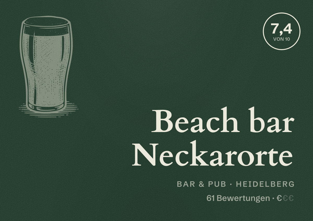 Illustriertes Poster von Beach bar Neckarorte, Bar & Pub in Heidelberg: Bewertung 7,4 von 10 aus 61 Bewertungen, Preisniveau €