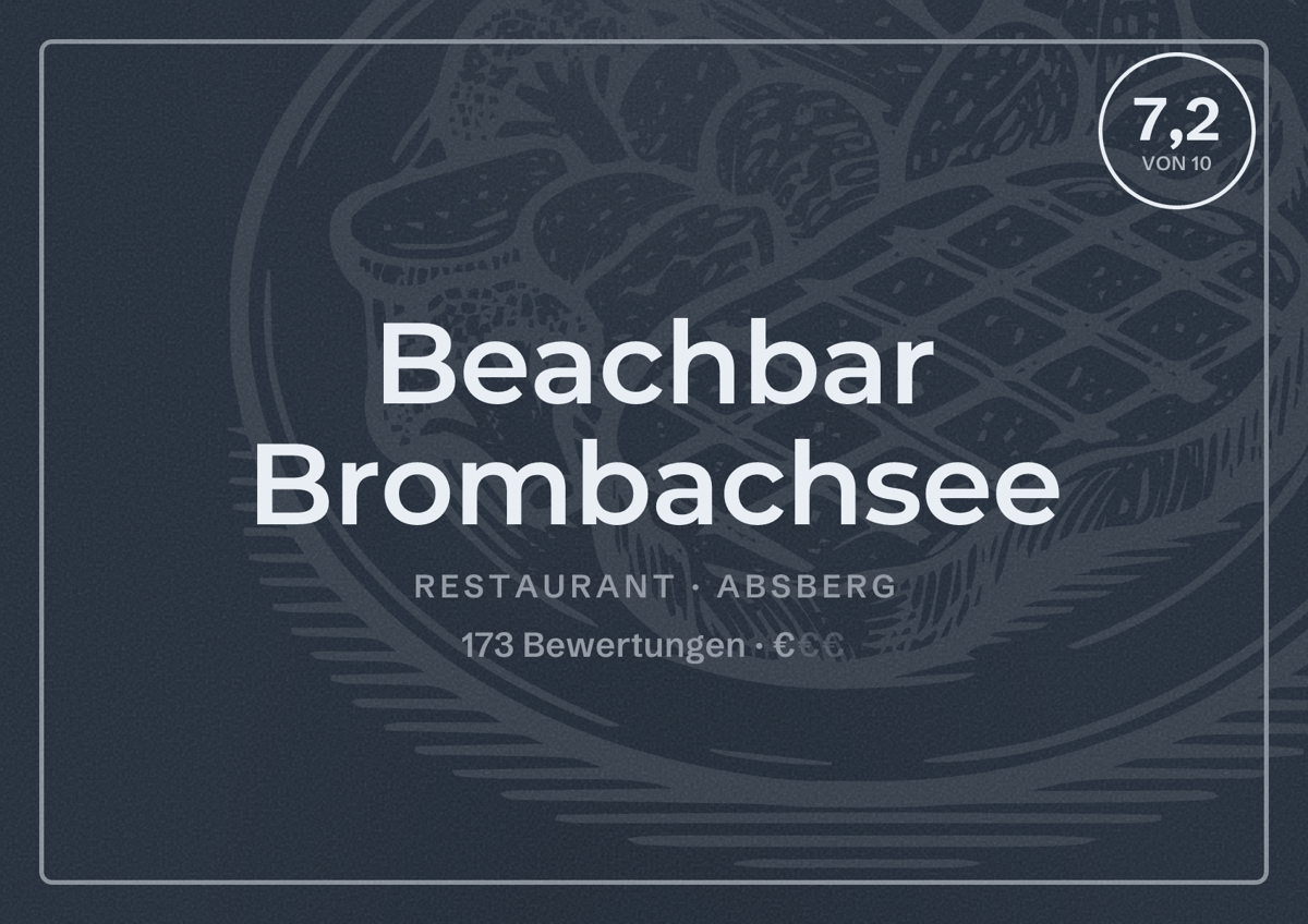Illustriertes Poster von Beachbar Brombachsee, Restaurant in Absberg: Bewertung 7,2 von 10 aus 173 Bewertungen, Preisniveau €