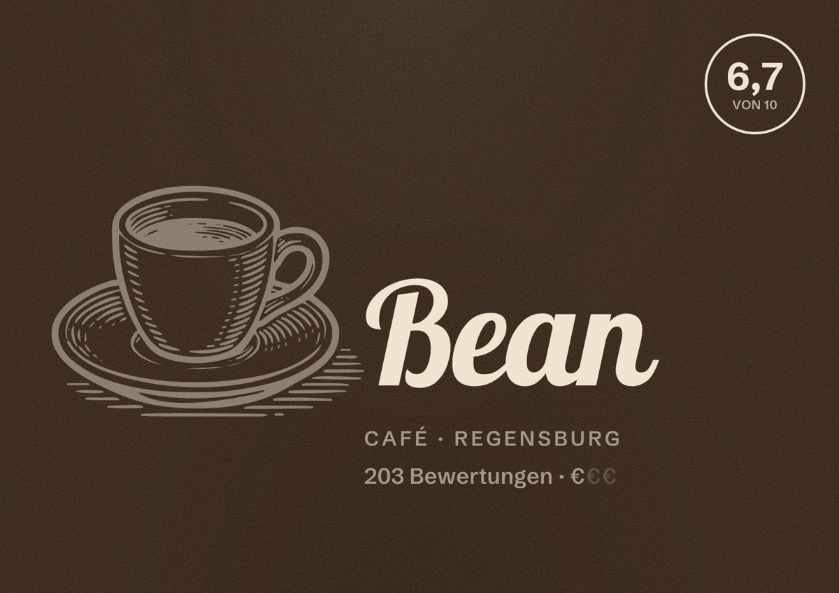Illustriertes Poster von Bean, Café in Regensburg: Bewertung 6,7 von 10 aus 203 Bewertungen, Preisniveau €