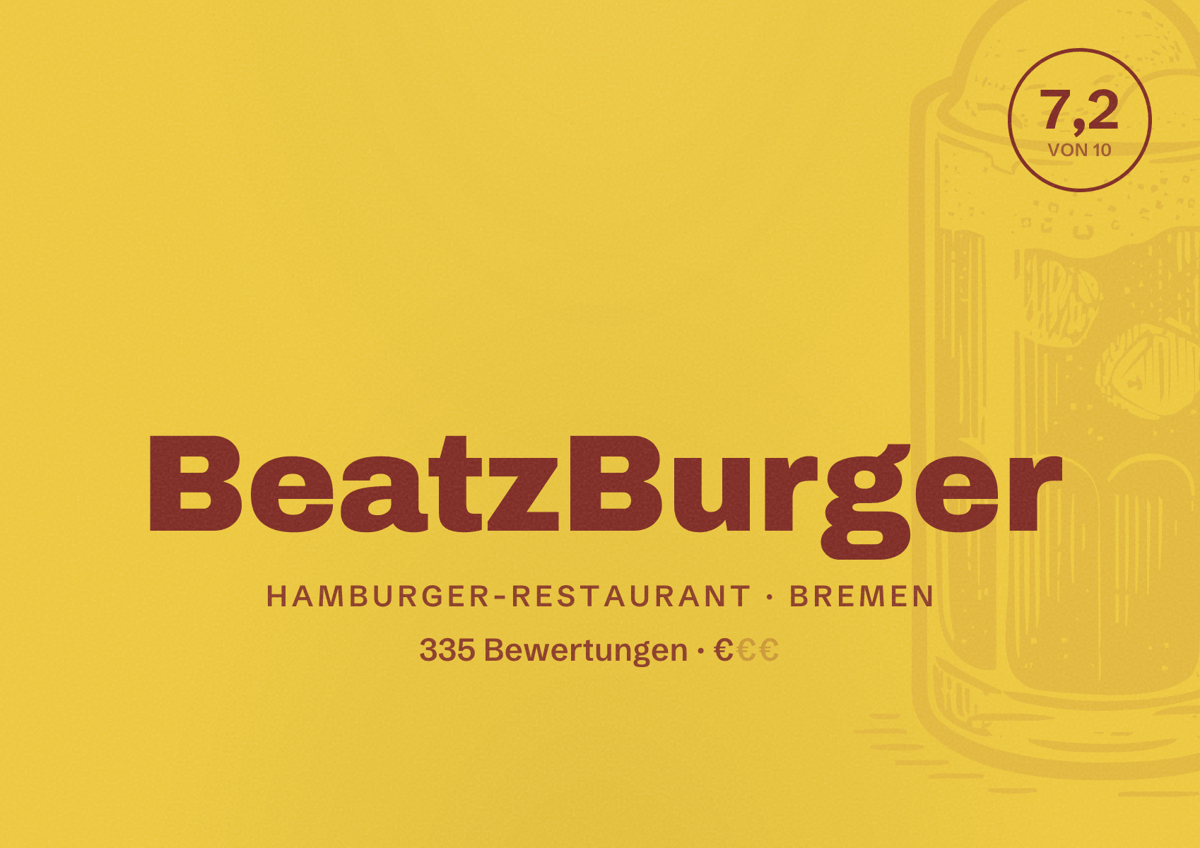 Illustriertes Poster von BeatzBurger, Hamburger-Restaurant in Bremen: Bewertung 7,2 von 10 aus 335 Bewertungen, Preisniveau €