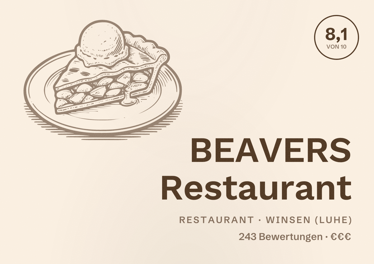 Illustriertes Poster von BEAVERS Restaurant, Restaurant in Winsen (Luhe): Bewertung 8,1 von 10 aus 243 Bewertungen, Preisniveau €€€