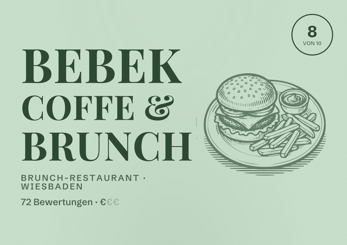 Illustriertes Poster von Bebek Coffe & Brunch, Brunch-Restaurant in Wiesbaden: Bewertung 8,0 von 10 aus 72 Bewertungen, Preisniveau €