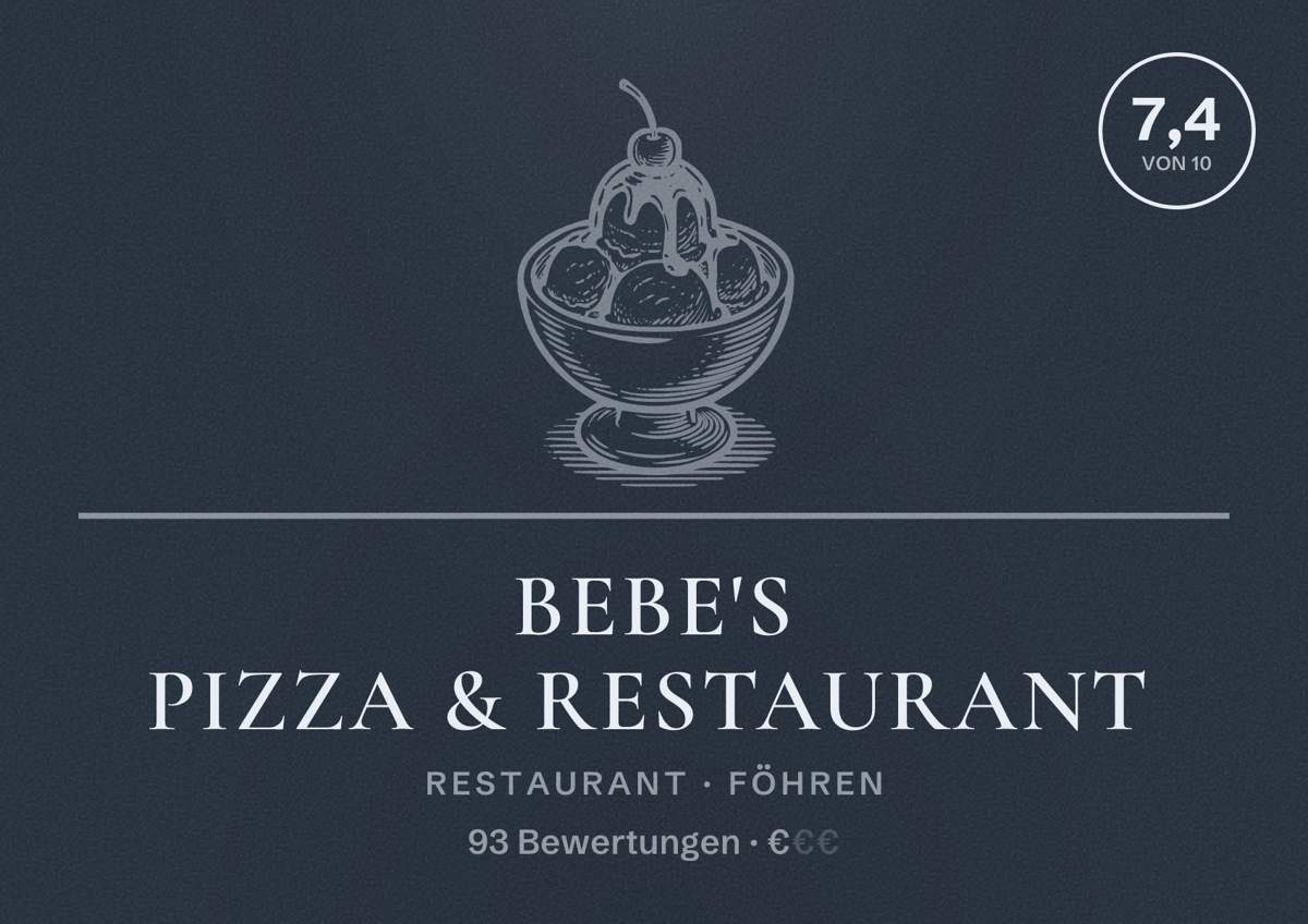 Illustriertes Poster von Bebe's Pizza & Restaurant, Restaurant in Föhren: Bewertung 7,4 von 10 aus 93 Bewertungen, Preisniveau €