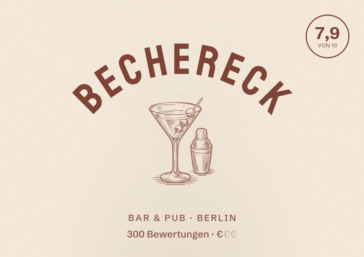 Illustriertes Poster von bechereck, Bar & Pub in Berlin: Bewertung 7,9 von 10 aus 300 Bewertungen, Preisniveau €