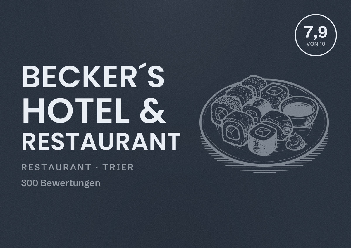 Illustriertes Poster von Becker´s Hotel & Restaurant, Restaurant in Trier: Bewertung 7,9 von 10 aus 300 Bewertungen