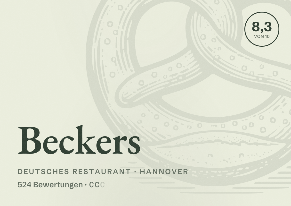 Illustriertes Poster von Beckers, Deutsches Restaurant in Hannover: Bewertung 8,3 von 10 aus 524 Bewertungen, Preisniveau €€