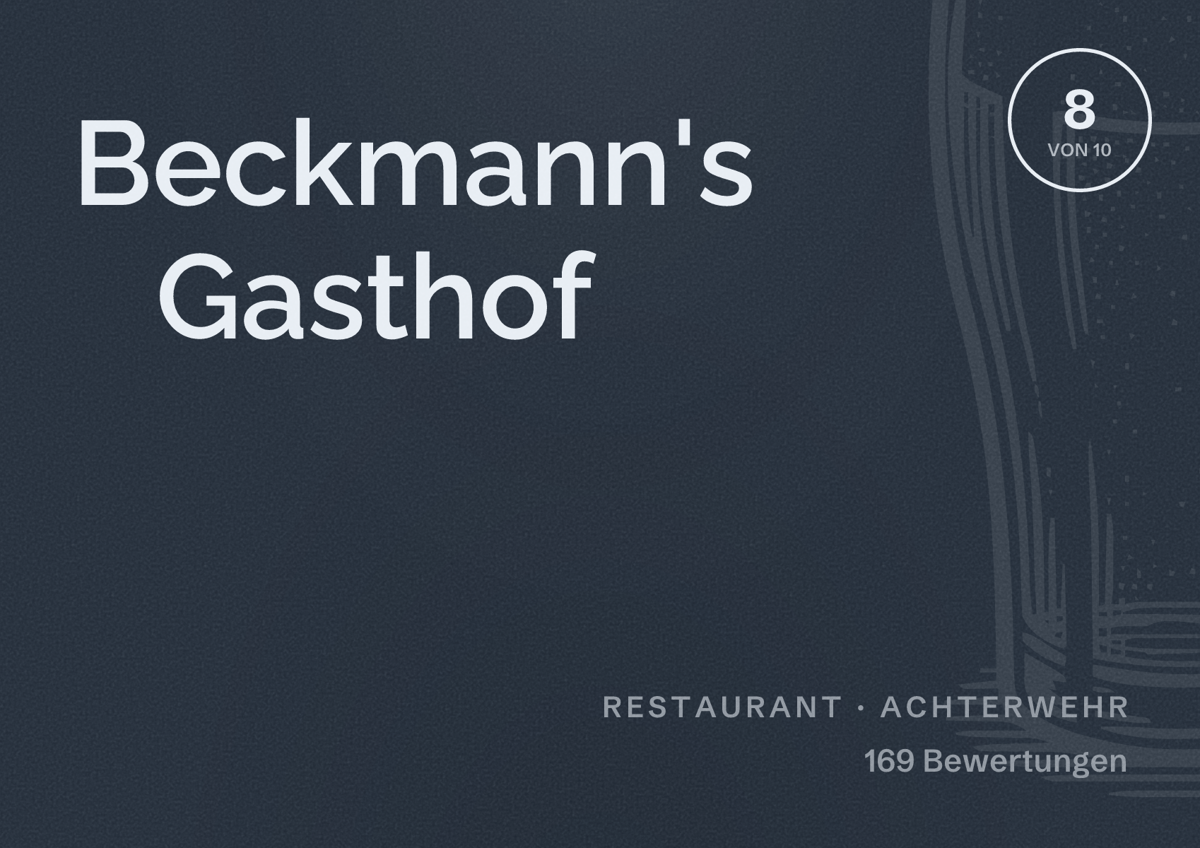 Illustriertes Poster von Beckmann's Gasthof, Restaurant in Achterwehr: Bewertung 8 von 10 aus 169 Bewertungen