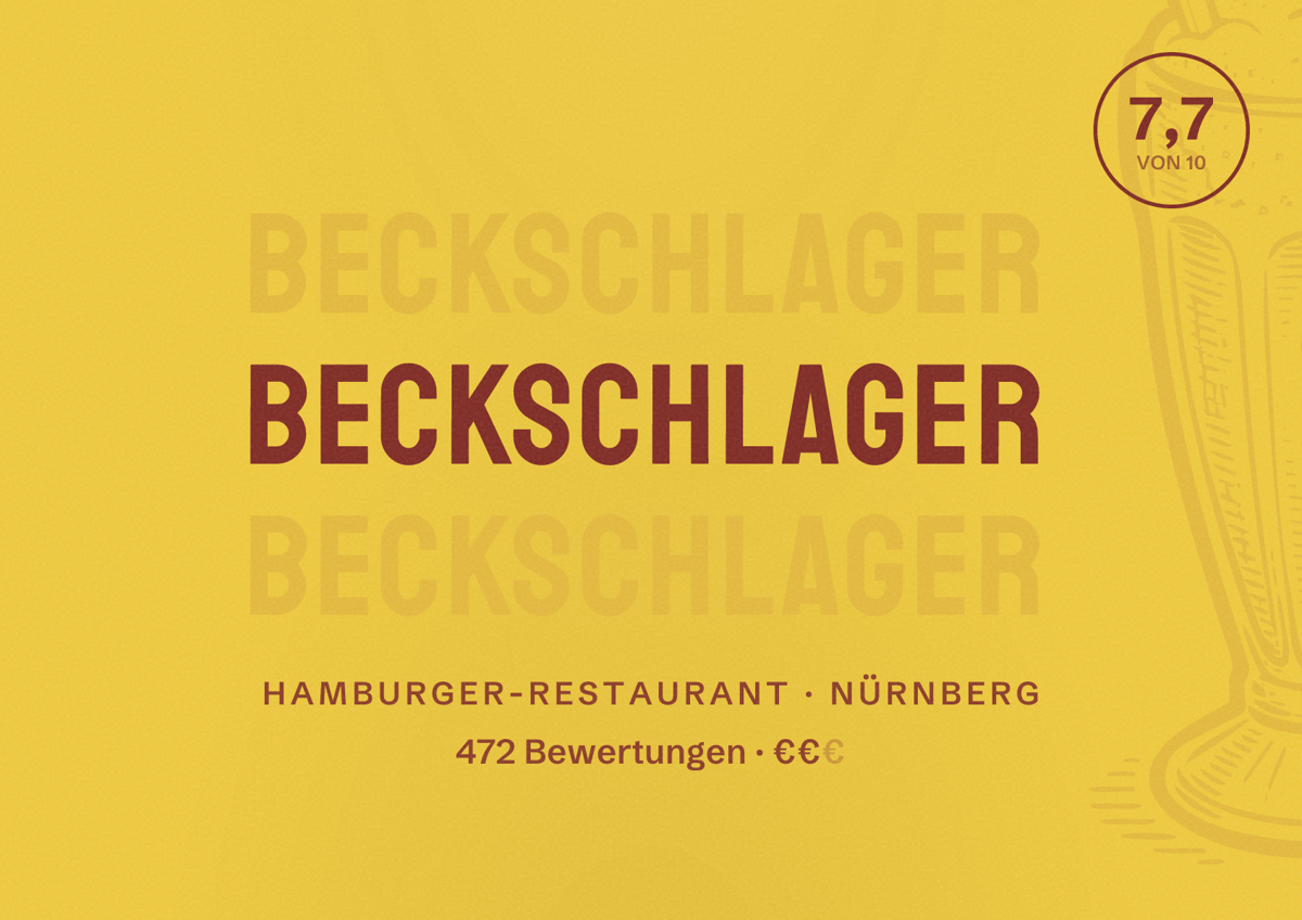 Illustriertes Poster von Beckschlager, Hamburger-Restaurant in Nürnberg: Bewertung 7,7 von 10 aus 472 Bewertungen, Preisniveau €€