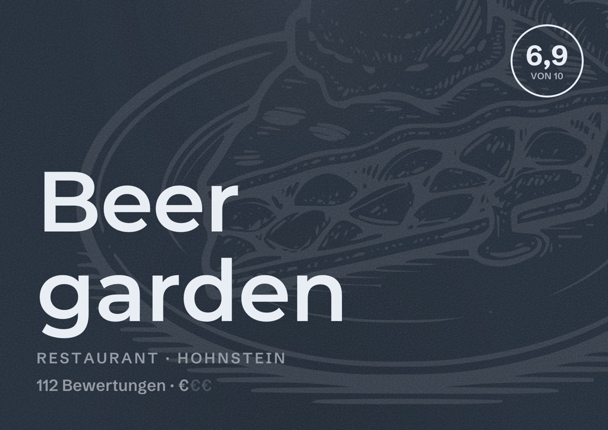 Illustriertes Poster von Beer garden, Restaurant in Hohnstein: Bewertung 6,9 von 10 aus 112 Bewertungen, Preisniveau €
