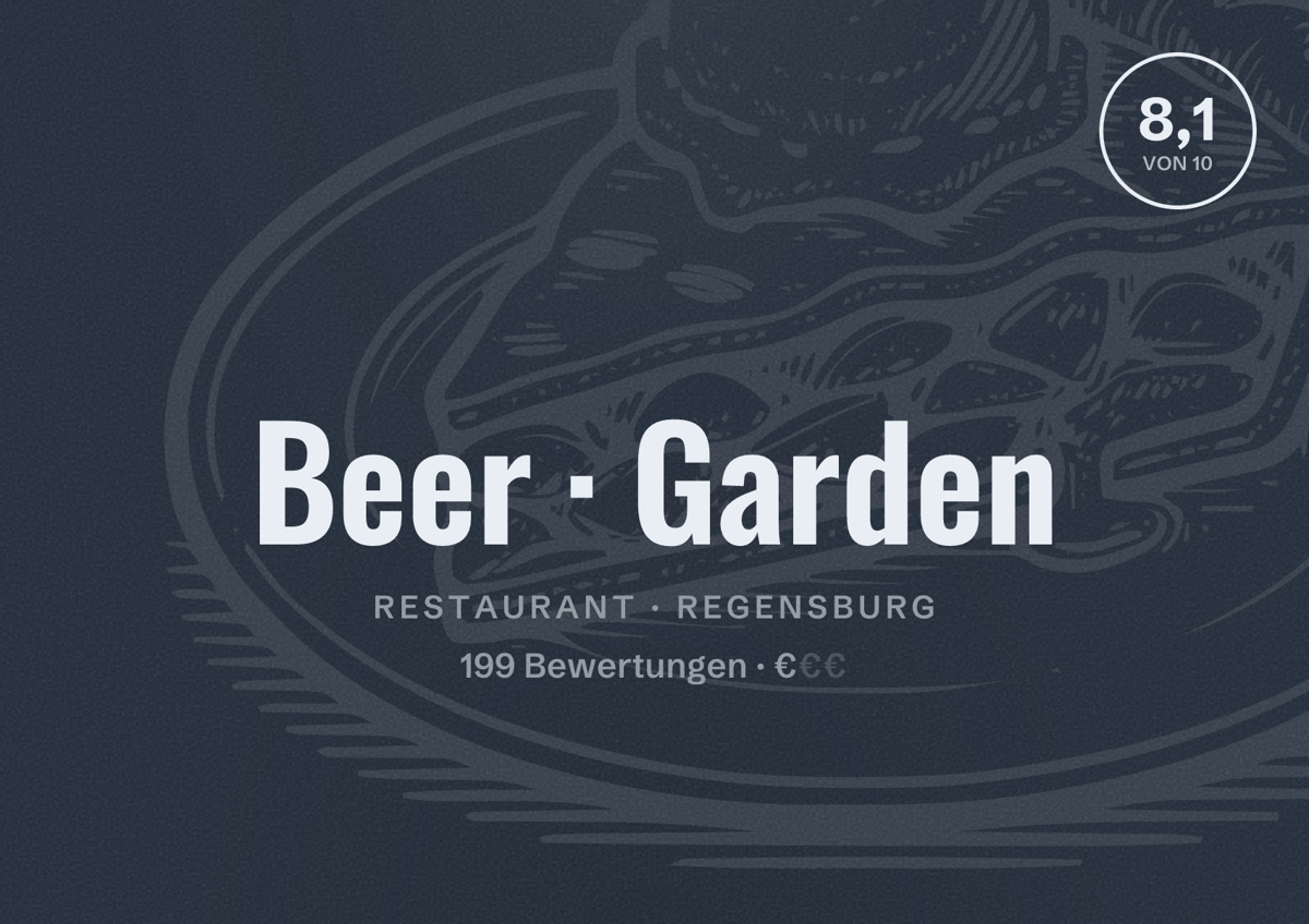 Illustriertes Poster von Beer Garden, Restaurant in Regensburg: Bewertung 8,1 von 10 aus 199 Bewertungen, Preisniveau €