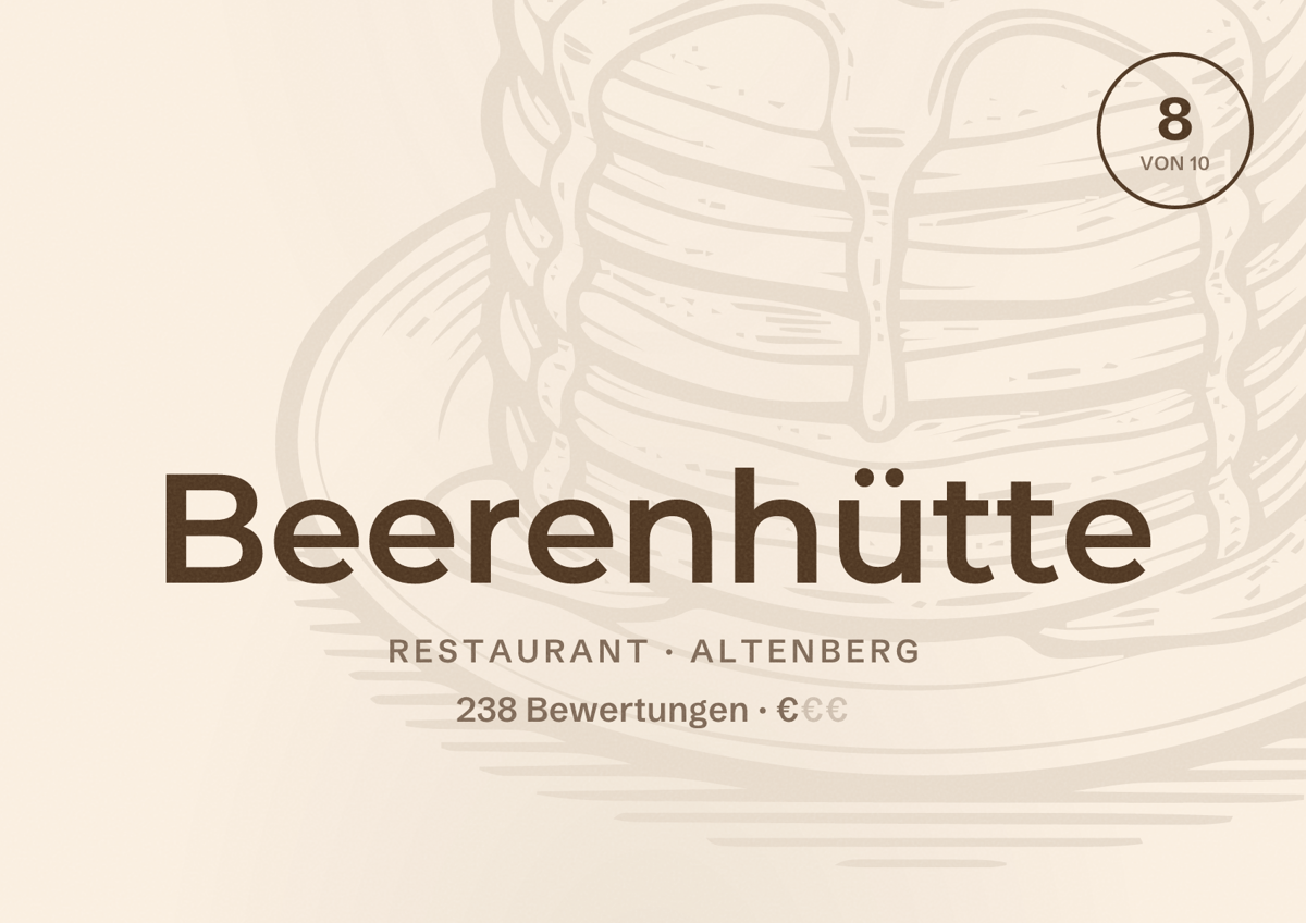 Illustriertes Poster von Beerenhütte, Restaurant in Altenberg: Bewertung 8 von 10 aus 238 Bewertungen, Preisniveau €