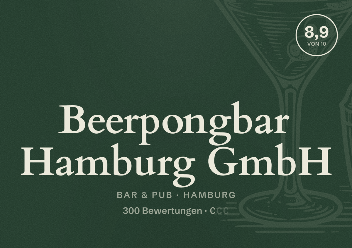 Illustriertes Poster von Beerpongbar Hamburg GmbH, Bar & Pub in Hamburg: Bewertung 8,9 von 10 aus 300 Bewertungen, Preisniveau €