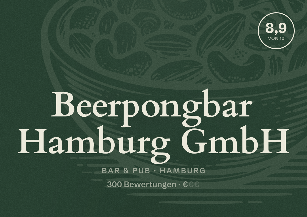 Illustriertes Poster von Beerpongbar Hamburg GmbH, Bar & Pub in Hamburg: Bewertung 8,9 von 10 aus 300 Bewertungen, Preisniveau €