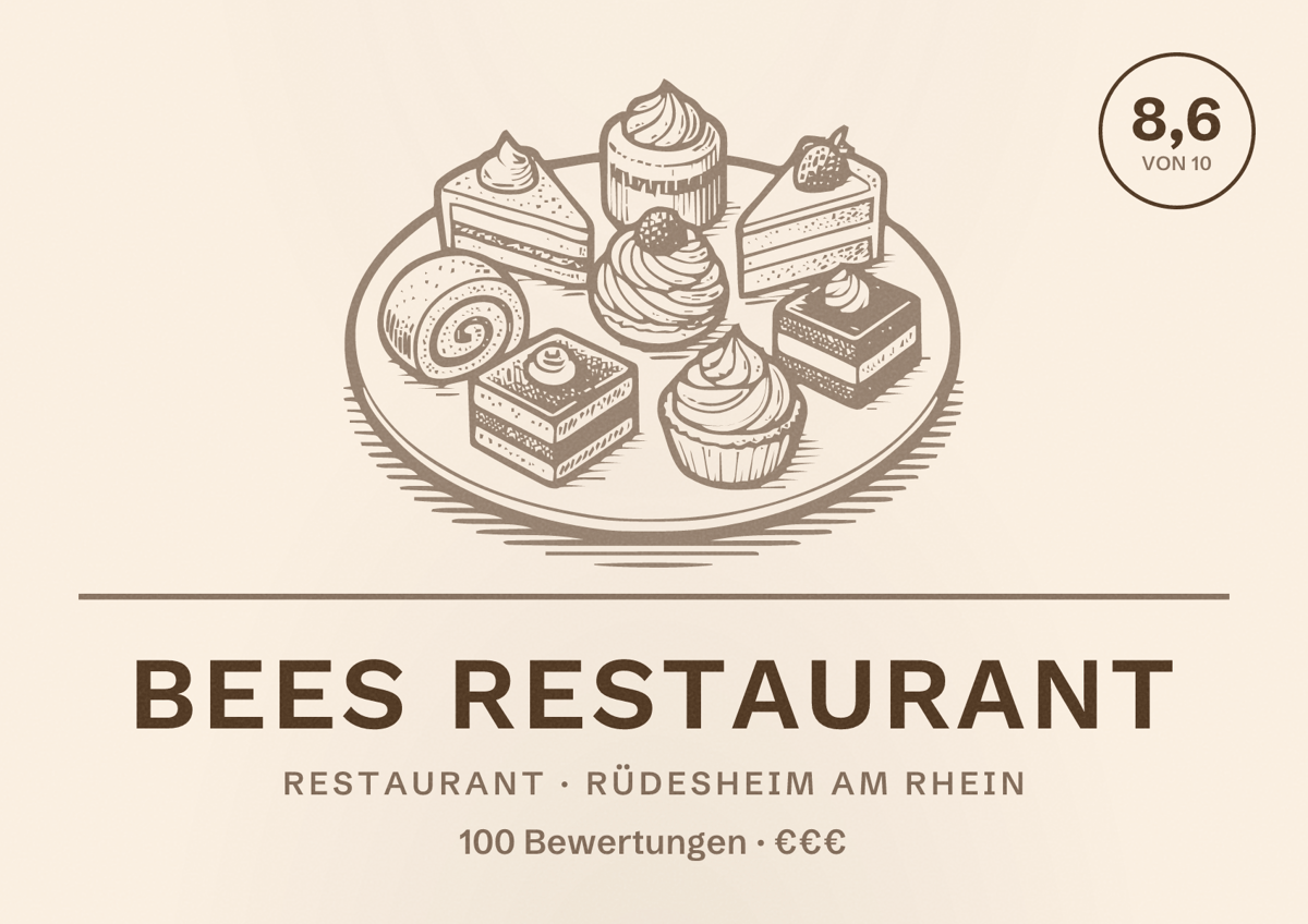 Illustriertes Poster von BEES Restaurant, Restaurant in Rüdesheim am Rhein: Bewertung 8,6 von 10 aus 100 Bewertungen, Preisniveau €€€