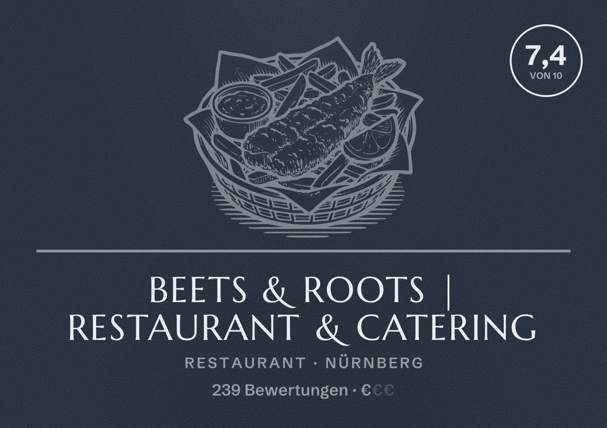 Illustriertes Poster von Beets & Roots | Restaurant & Catering, Restaurant in Nürnberg: Bewertung 7,4 von 10 aus 239 Bewertungen, Preisniveau €