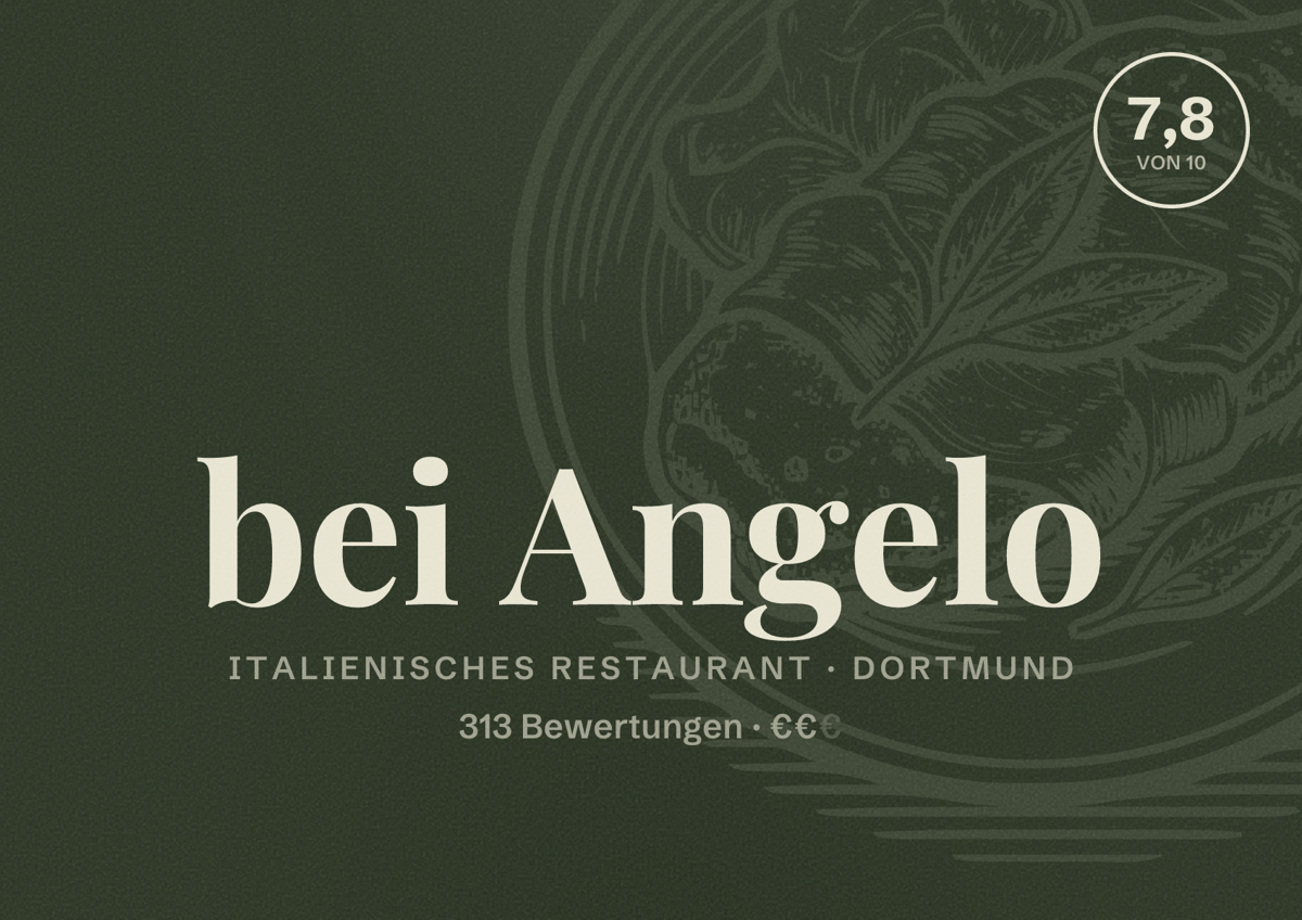 Illustriertes Poster von bei Angelo, Italienisches Restaurant in Dortmund: Gästebewertung 7,8 von 10 aus 313 Bewertungen