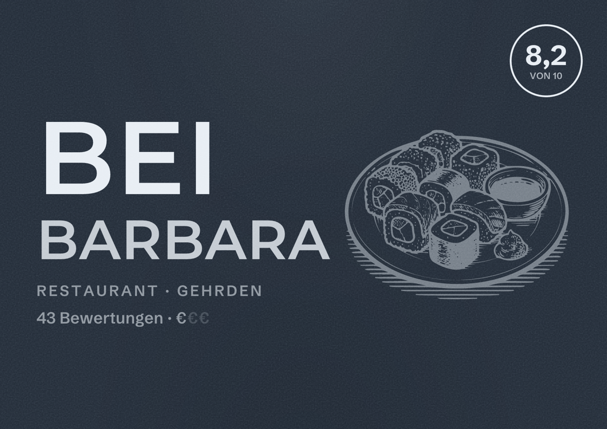 Illustriertes Poster von Bei Barbara, Restaurant in Gehrden: Bewertung 8,2 von 10 aus 43 Bewertungen, Preisniveau €