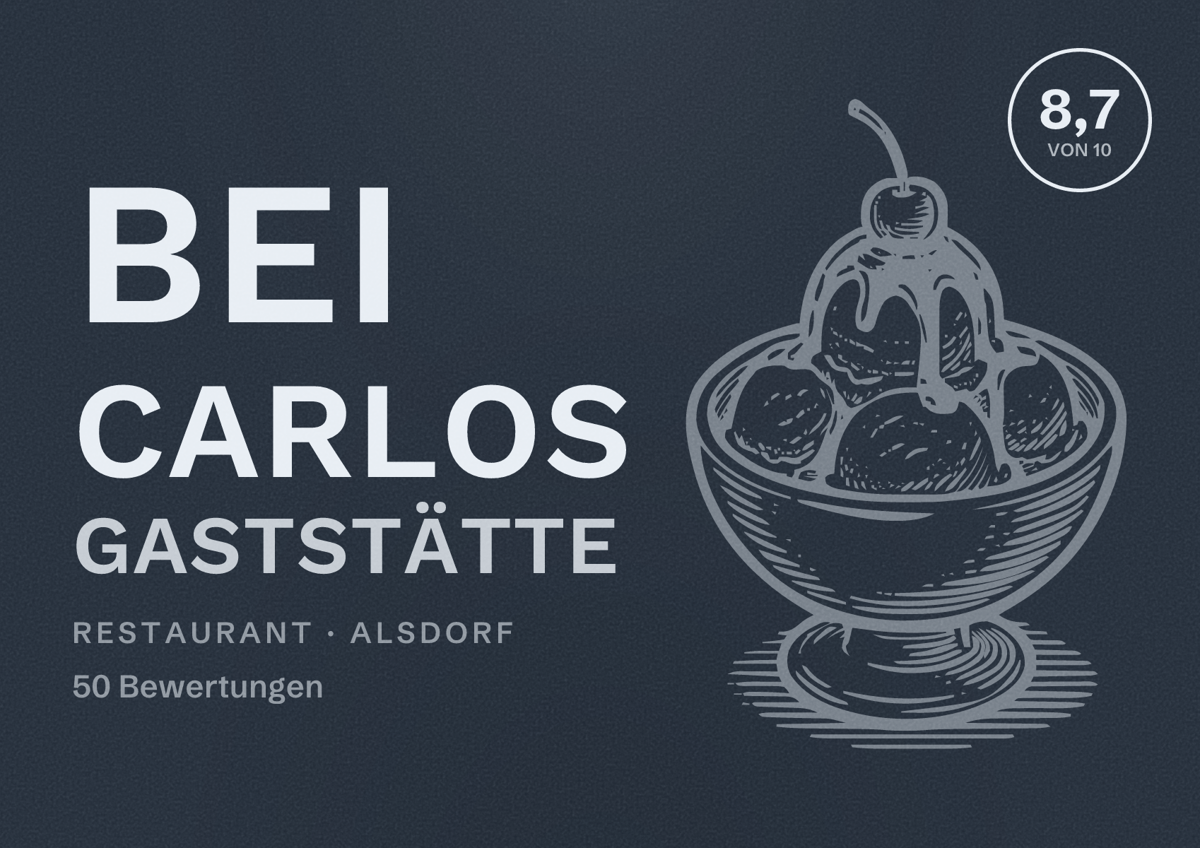Illustriertes Poster von Bei Carlos Gaststätte, Restaurant in Alsdorf: Bewertung 8,7 von 10 aus 50 Bewertungen
