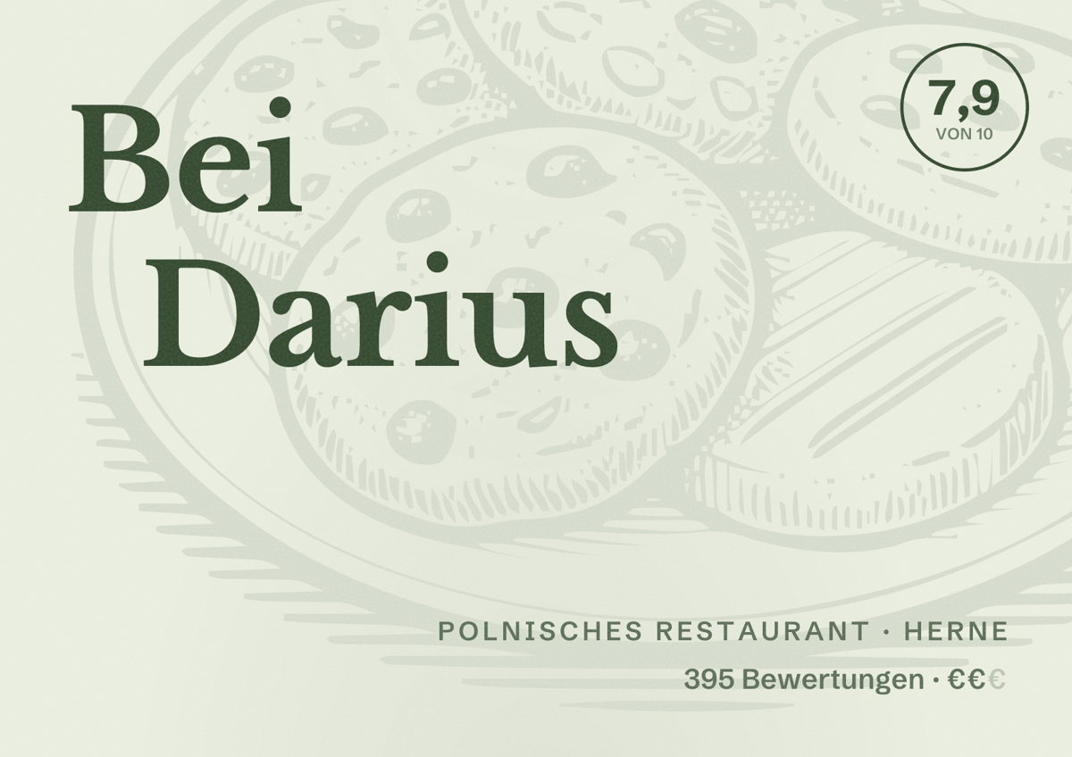 Illustriertes Poster von Bei Darius, Polnisches Restaurant in Herne: Bewertung 7,9 von 10 aus 395 Bewertungen, Preisniveau €€