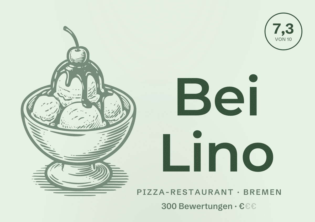 Illustriertes Poster von Bei Lino, Pizza-Restaurant in Bremen: Bewertung 7,3 von 10 aus 300 Bewertungen, Preisniveau €