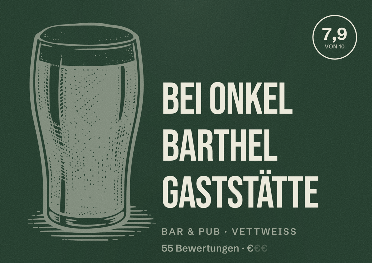 Illustriertes Poster von Bei Onkel Barthel Gaststätte, Bar & Pub in Vettweiß: Bewertung 7,9 von 10 aus 55 Bewertungen, Preisniveau €