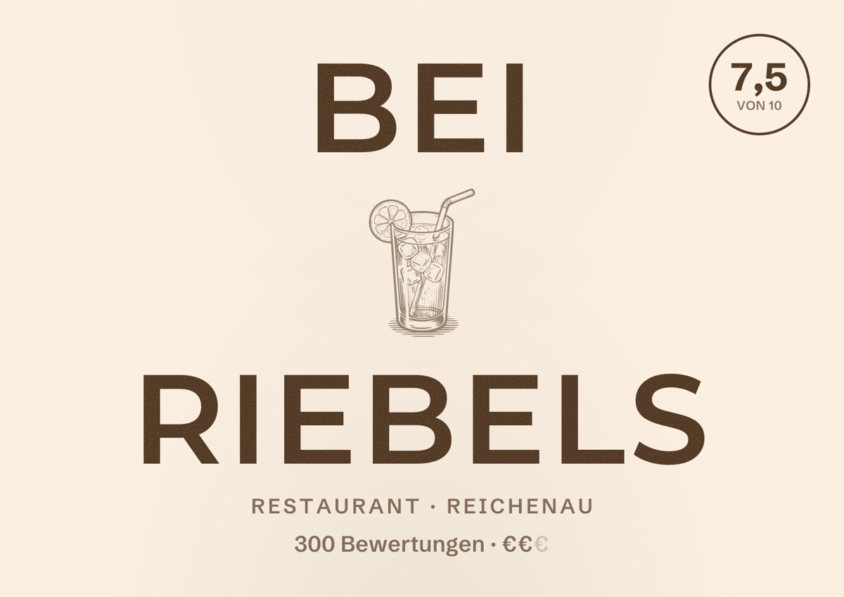 Illustriertes Poster von Bei Riebels, Restaurant in Reichenau: Bewertung 7,5 von 10 aus 300 Bewertungen, Preisniveau €€