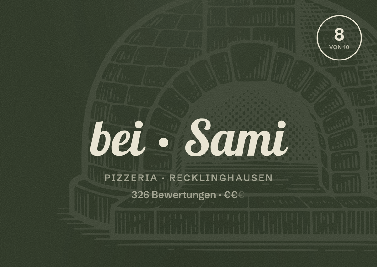 Illustriertes Poster von bei Sami, Pizzeria in Recklinghausen: Bewertung 8 von 10 aus 326 Bewertungen, Preisniveau €€