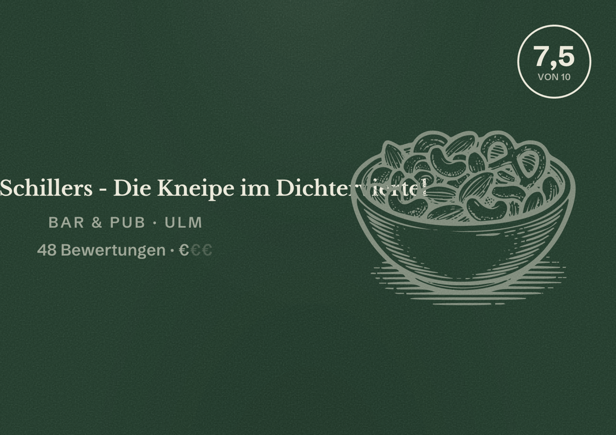 Illustriertes Poster von Bei Schillers - Die Kneipe im Dichterviertel, Bar & Pub in Ulm: Bewertung 7,5 von 10 aus 48 Bewertungen, Preisniveau €